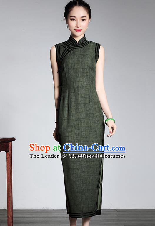 Asian Republic of China Top Grade Plated Buttons Green Cheongsam, Traditional Chinese Tang Suit Qipao Dress for Women