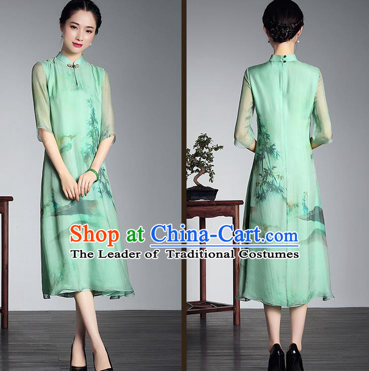 Traditional Ancient Chinese Young Women Cheongsam Dress Republic of China Tangsuit Stand Collar Blouse Dress Tang Suit Clothing for Women