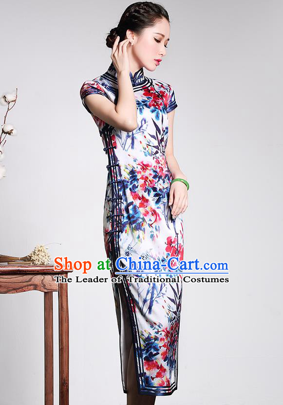 Traditional Ancient Chinese Young Women Cheongsam Dress Republic of China Tangsuit Stand Collar Blouse Dress Tang Suit Clothing for Women