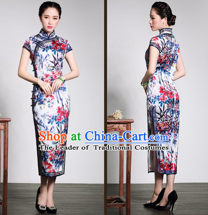 Traditional Ancient Chinese Young Women Cheongsam Dress Republic of China Tangsuit Stand Collar Blouse Dress Tang Suit Clothing for Women