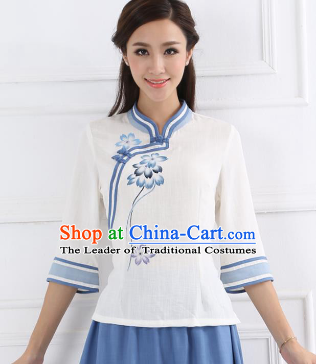 Asian China Top Grade Linen Cheongsam Blouse, Traditional Chinese Tang Suit Hanfu Shirts for Women