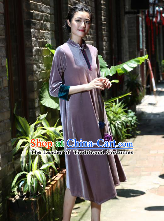 Traditional Ancient Chinese Young Women Cheongsam Dress Republic of China Tangsuit Stand Collar Blouse Dress Tang Suit Clothing for Women
