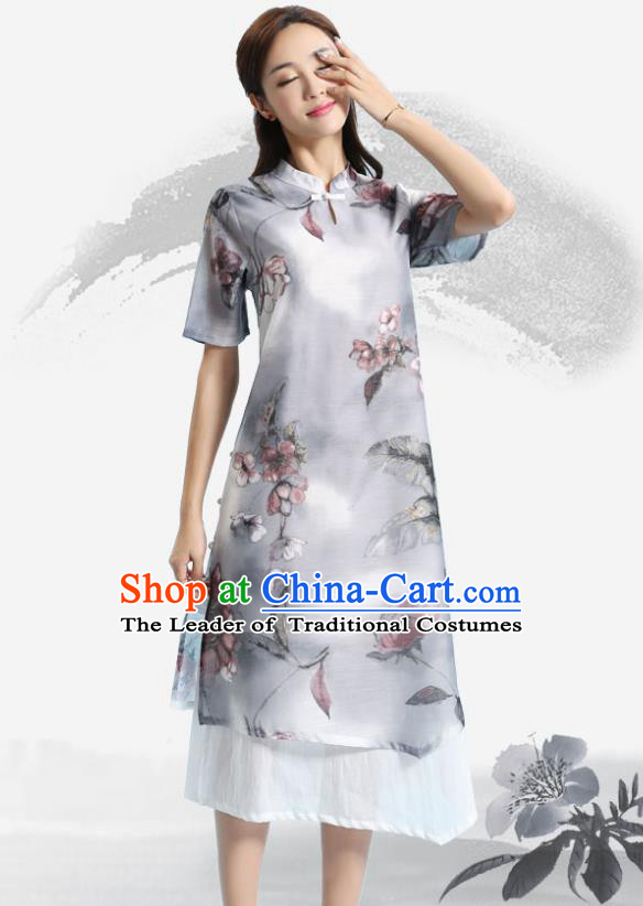 Traditional Ancient Chinese Young Women Cheongsam Dress Republic of China Tangsuit Stand Collar Blouse Dress Tang Suit Clothing for Women