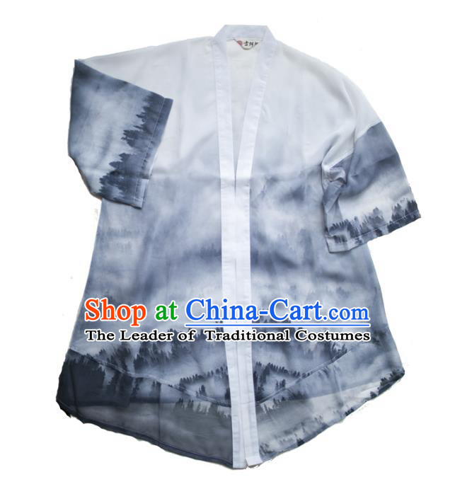 Asian China National Costume Ink Painting Coat, Traditional Chinese Tang Suit Cardigan Clothing for Men
