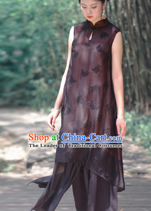 Traditional Ancient Chinese Young Women Cheongsam Dress Republic of China Tangsuit Stand Collar Blouse Dress Tang Suit Clothing for Women