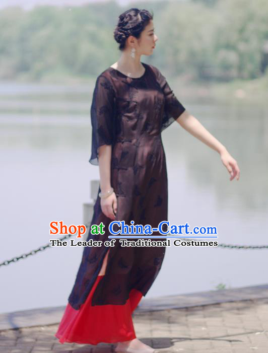 Traditional Ancient Chinese Young Women Cheongsam Dress Republic of China Tangsuit Stand Collar Blouse Dress Tang Suit Clothing for Women
