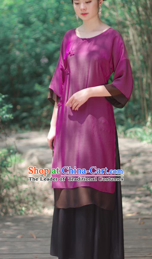 Traditional Ancient Chinese Young Women Cheongsam Dress Republic of China Tangsuit Stand Collar Blouse Dress Tang Suit Clothing for Women
