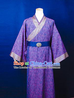 Traditional Ancient Chinese Emperor Costume, Asian Chinese Han Dynasty Majesty Purple Robe Clothing for Men