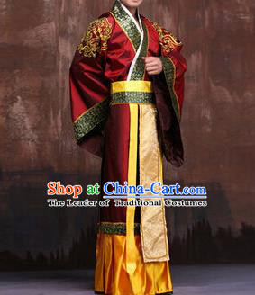 Traditional Ancient Chinese Emperor Royal Highness Costume, Asian Chinese Han Dynasty Majesty Clothing for Men