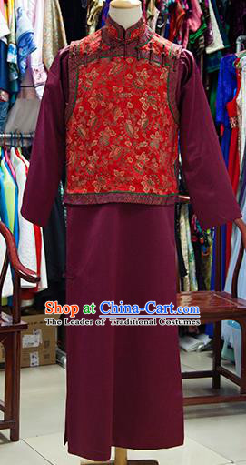 Traditional Ancient Chinese Manchu Prince Costume Red Mandarin Jacket, Chinese Qing Dynasty Royal Highness Clothing for Men
