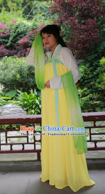 Traditional Ancient Chinese Imperial Princess Hanfu Costume, Asian China Tang Dynasty Palace Lady Yellow Dress Clothing for Women