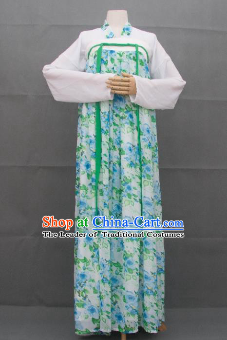 Traditional Ancient Chinese Imperial Princess Hanfu Printing Costume, Asian China Tang Dynasty Palace Lady Green Dress Clothing for Women