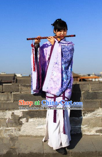 Traditional Chinese Ancient Palace Lady Costume Purple Curve Bottom, Asian China Han Dynasty Imperial Concubine Hanfu Dress Clothing for Women