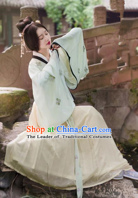 Traditional Ancient Chinese Palace Lady Hanfu Costume White Blouse and Skirt, Asian China Ming Dynasty Princess Clothing for Women