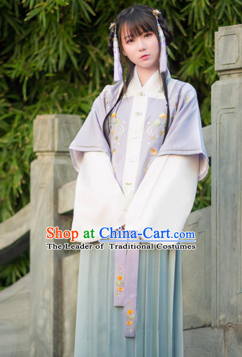 Traditional Ancient Chinese Young Lady Hanfu Embroidered Costume, Asian China Ming Dynasty Imperial Princess Clothing for Women