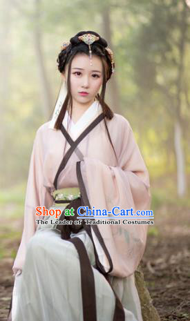 Traditional Ancient Chinese Young Lady Embroidered Costume, Asian China Jin Dynasty Princess Hanfu Clothing for Women