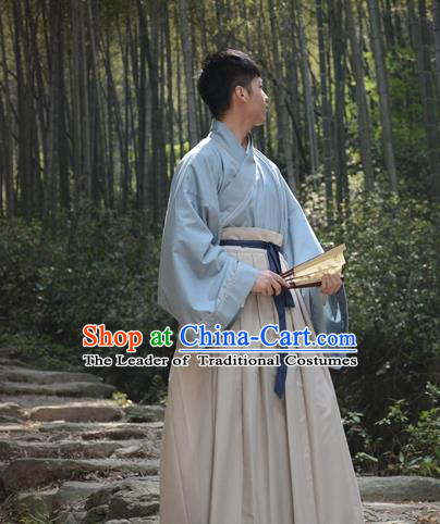 Traditional Ancient Chinese Swordsman Hanfu Costume, Asian China Han Dynasty Scholar Clothing for Men
