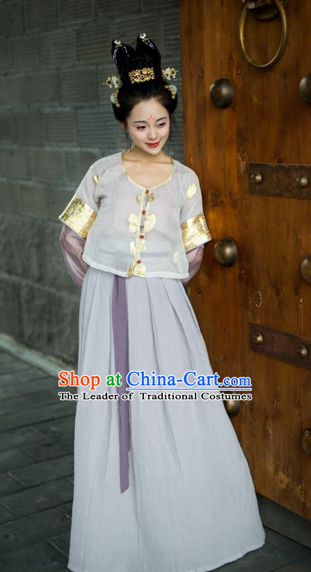 Traditional Chinese Tang Dynasty Palace Lady Hanfu Embroidered Costume, Asian China Ancient Princess Clothing for Women