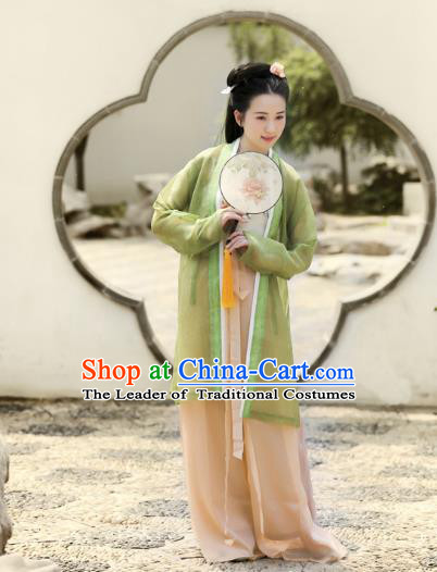 Traditional Chinese Ancient Costume Princess Green Silk BeiZi and Pants, Asian China Song Dynasty Palace Lady Hanfu Clothing for Women
