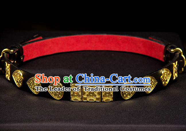 Traditional Ancient Chinese Swordsman Hanfu Belts, Asian China Ming Dynasty Imperial Guards Leather Waistband for Men