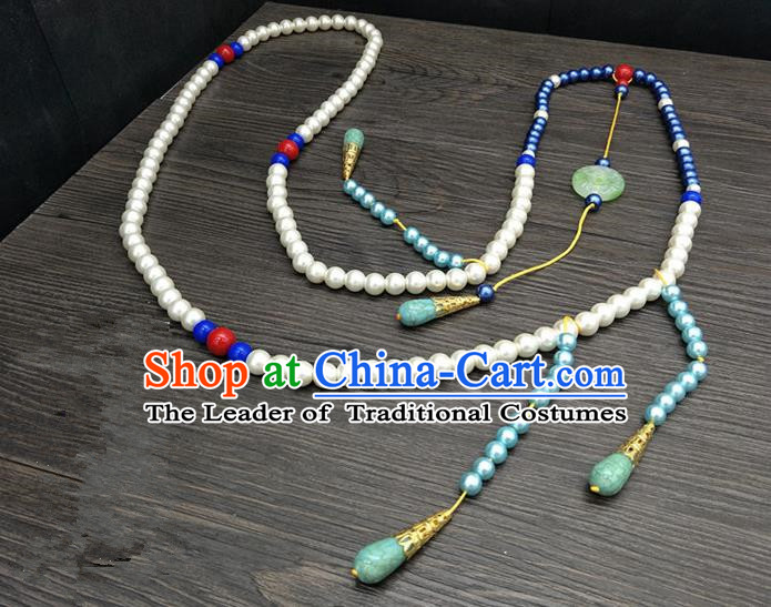 Traditional Handmade Chinese Ancient Classical Qing Dynasty Manchu Emperor Pearls Tassel Necklace for Men