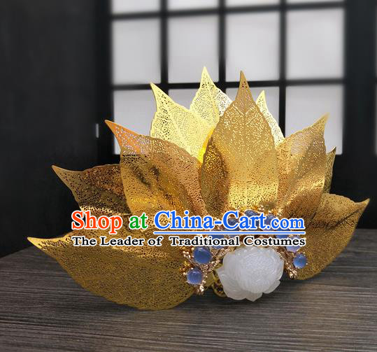 Traditional Handmade Chinese Ancient Classical Hair Accessories Queen Lotus Coronet, Princess Hair Fascinators Hairpins for Women