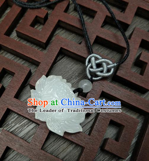 Traditional Handmade Chinese Ancient Classical Accessories Queen Jade Lotus Necklace for Women