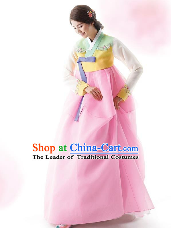 Traditional Korean Costumes Wedding Full Dress, Bride Formal Attire Ceremonial Clothes, Korea Court Stage Dance Clothing for Women