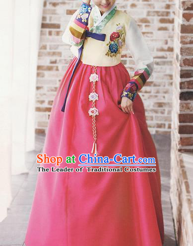 Traditional Korean Costumes Bride Formal Attire Ceremonial Yellow Blouse and Full Dress, Korea Hanbok Court Embroidered Clothing for Women