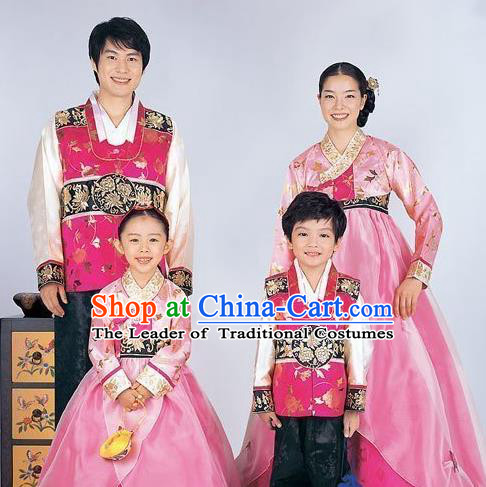 Traditional Korean Costumes Parent-Child Outfit Full Dress Family Formal Attire Ceremonial Clothes, Korea Court Embroidered Clothing