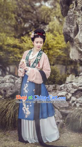 Traditional Chinese Ming Dynasty Nobility Lady Embroidered Costume Complete Set, Asian China Ancient Princess Hanfu Dress Clothing for Women
