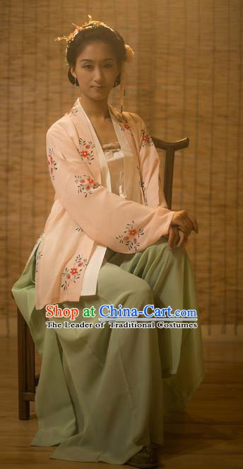 Traditional Chinese Song Dynasty Nobility Lady Embroidered Costume Complete Set, Asian China Ancient Princess Hanfu Dress Clothing for Women