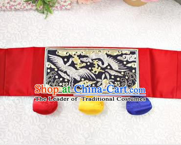 Traditional Korean Accessories Embroidered Crane Waist Belts, Asian Korean Fashion Waistband Decorations for Kids