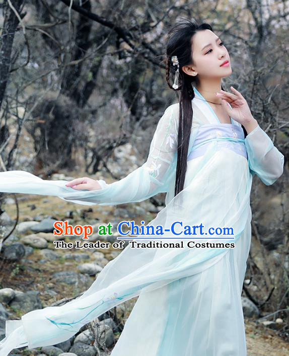 Asian China Tang Dynasty Young Lady Fairy Costume, Chinese Ancient Princess Embroidered Clothing for Women