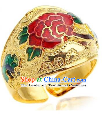 Traditional Korean Accessories Flowers Golden Rings, Asian Korean Fashion Jewelry for Kids