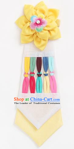 Traditional Korean Hair Accessories Girls Yellow Flower Hair Ribbon, Asian Korean Fashion Headwear Headband for Kids