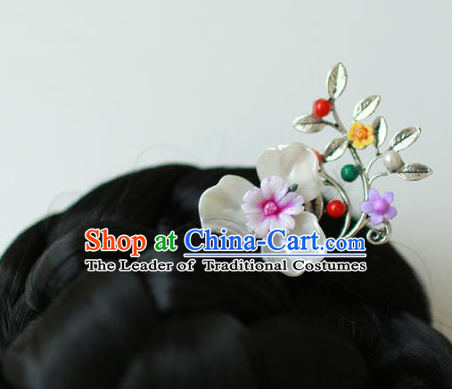 Traditional Korean National Hair Accessories Wedding Shell Flowers Hairpins, Asian Korean Fashion Hanbok Hair Decorations Headwear for Women