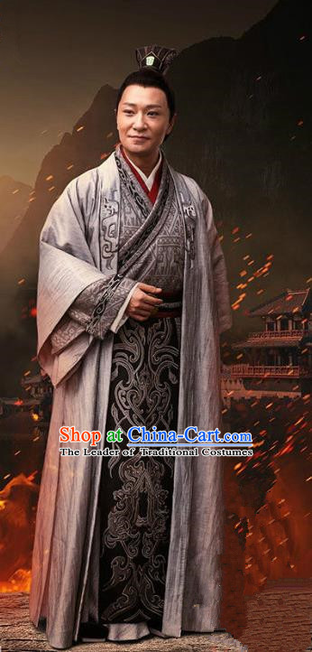 Traditional Chinese Ancient Han Dynasty Emperor Costume, Chinese Three Kingdoms Period Royal Highness Embroidered Hanfu Clothing for Men
