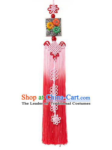Asian Korean Hanbok Pink Chinese Knot Tassel Waist Decorations, Korean National Belts Accessories Bride Wedding Waist Pendant for Women