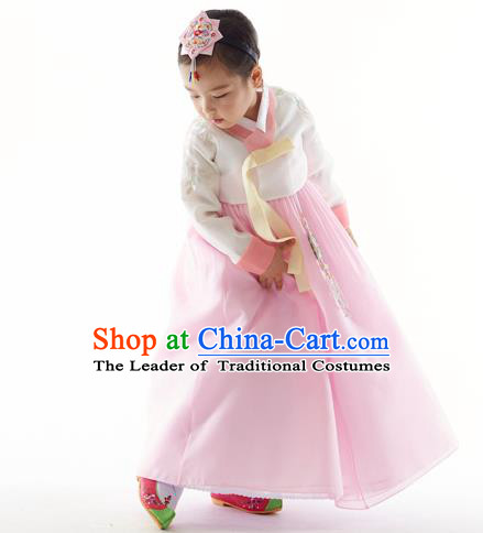 Asian Korean National Handmade Formal Occasions White Blouse and Pink Dress Palace Hanbok Costume for Kids