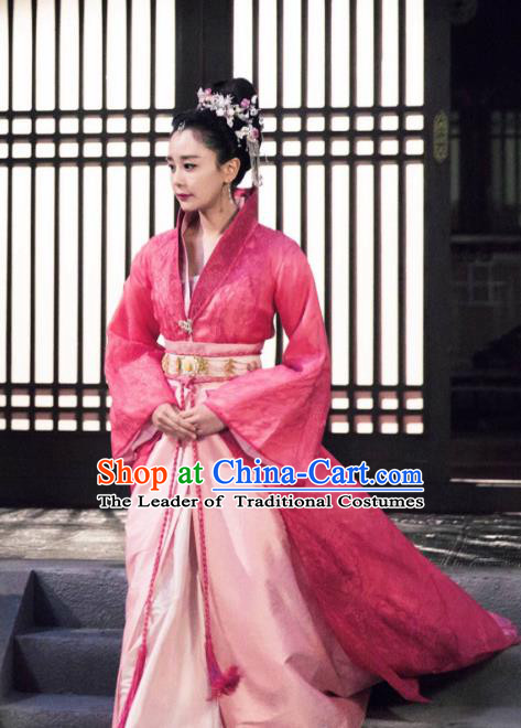 Traditional Chinese Tang Dynasty Imperial Concubine Costume and Headpiece Complete Set, Asian China Ancient Palace Dress Clothing for Women