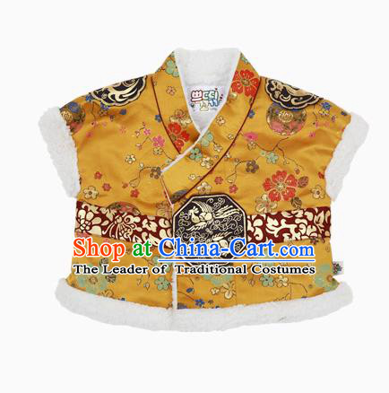 Asian Korean National Handmade Formal Occasions Wedding Bride Clothing Embroidered Yellow Vest Hanbok Costume for Kids
