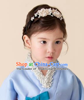 Korean National Hair Accessories Pearls Hair Clasp Headband, Asian Korean Hanbok Fashion Bride Headwear for Kids