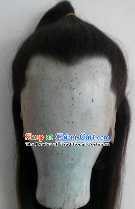 Chinese Ancient Opera Swordsman Young Men Wig, Traditional Chinese Beijing Opera Prince Wig Sheath for Men