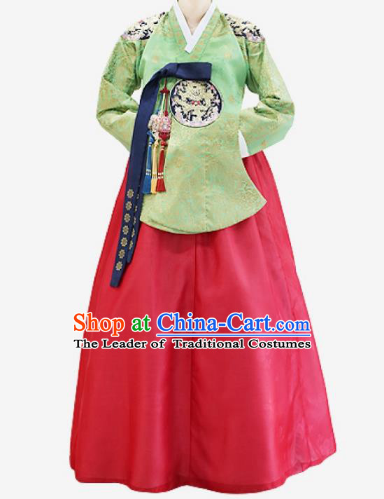 Top Grade Korean National Handmade Wedding Clothing Palace Bride Hanbok Costume Embroidered Green Blouse and Red Dress for Women