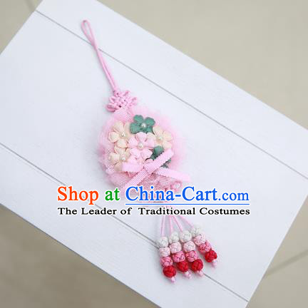 Asian Korean Hanbok Pink Tassel Waist Decorations, Korean National Belts Accessories Wedding Bride Waist Pendant for Kids