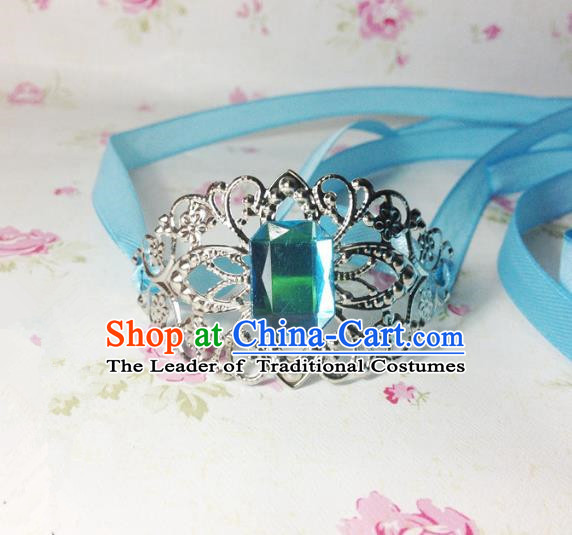 Traditional Handmade Chinese Ancient Classical Hair Accessories Royal Highness Blue Crystal Tuinga Hairdo Crown for Men