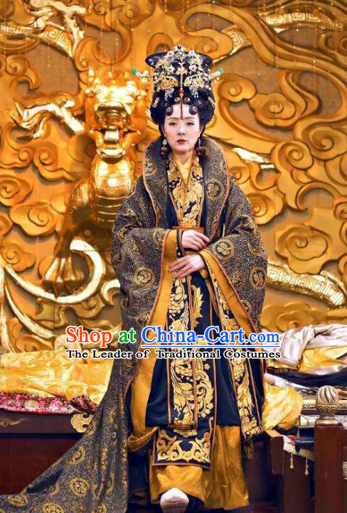 Traditional Chinese Southern and Northern Dynasties Empress Dowager Costume, Chinese Ancient Queen Mother Embroidered Tailing Clothing for Women