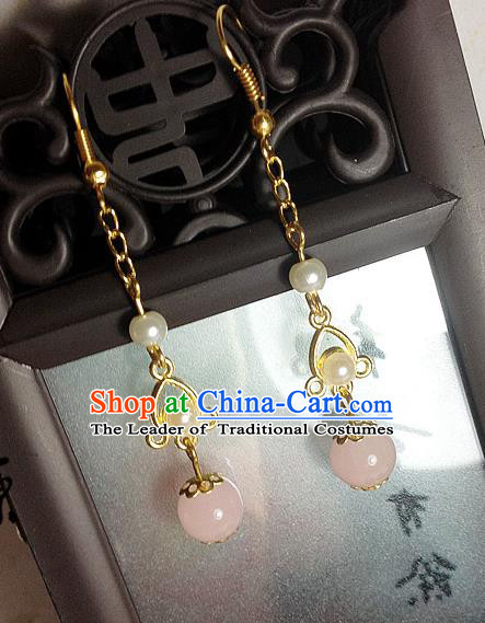 Traditional Handmade Chinese Ancient Classical Accessories Bride Hanfu Pearl Tassel Earrings for Women