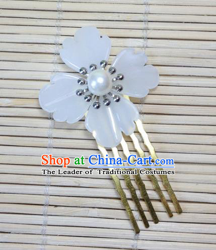 Traditional Chinese Ancient Classical Hair Accessories Hanfu Hair Comb White Flower Hairpins for Women
